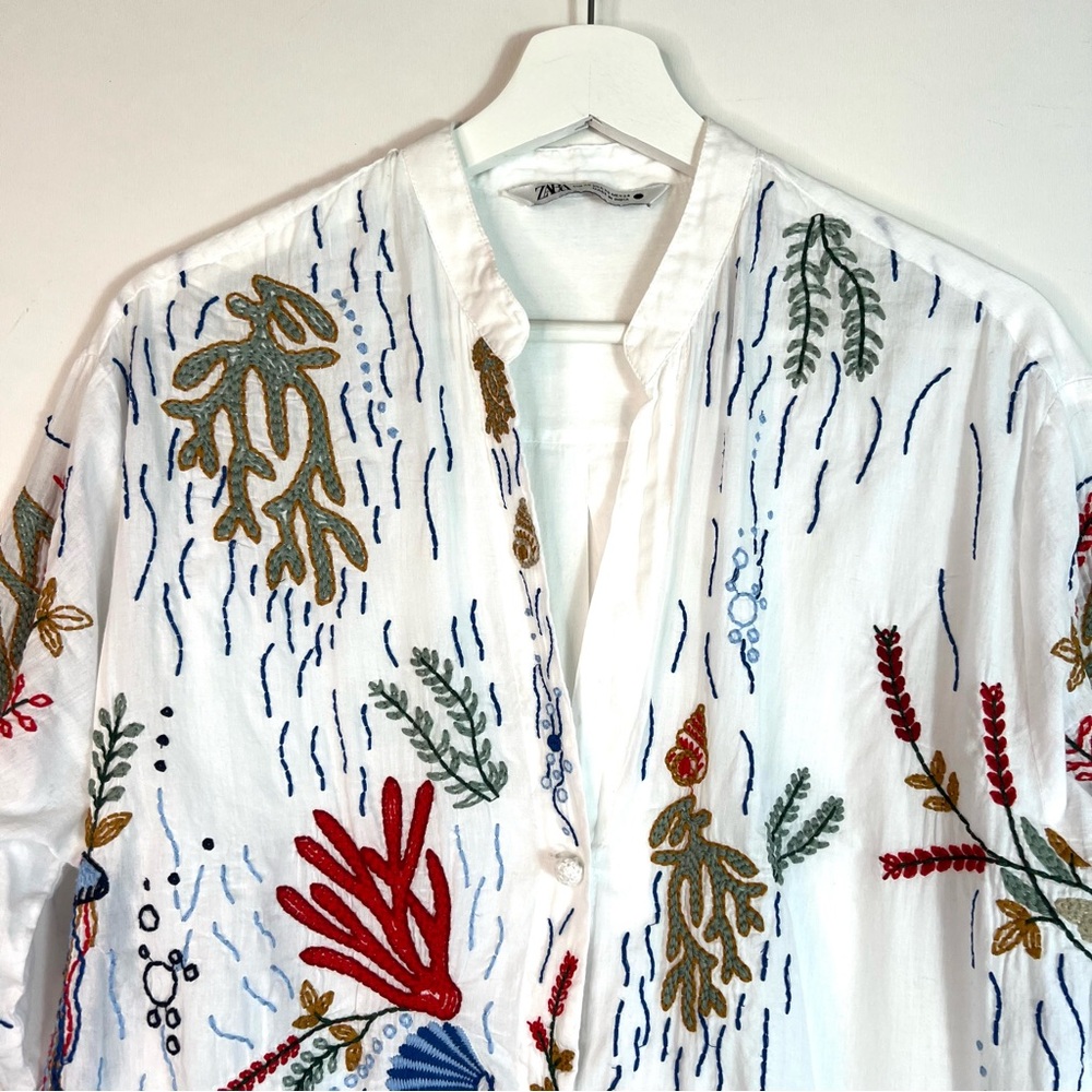 Zara Sea Motif Beach Embroidered Tunic Dress Cover-up Size XS - Picture 6 of 14